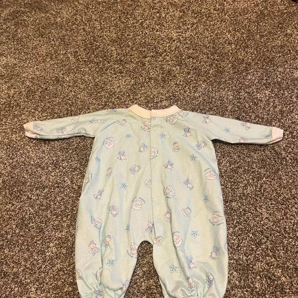 Vintage Babygro Pajamas Sleeper Blue Teddy Bear Lightweight Medium USA Made